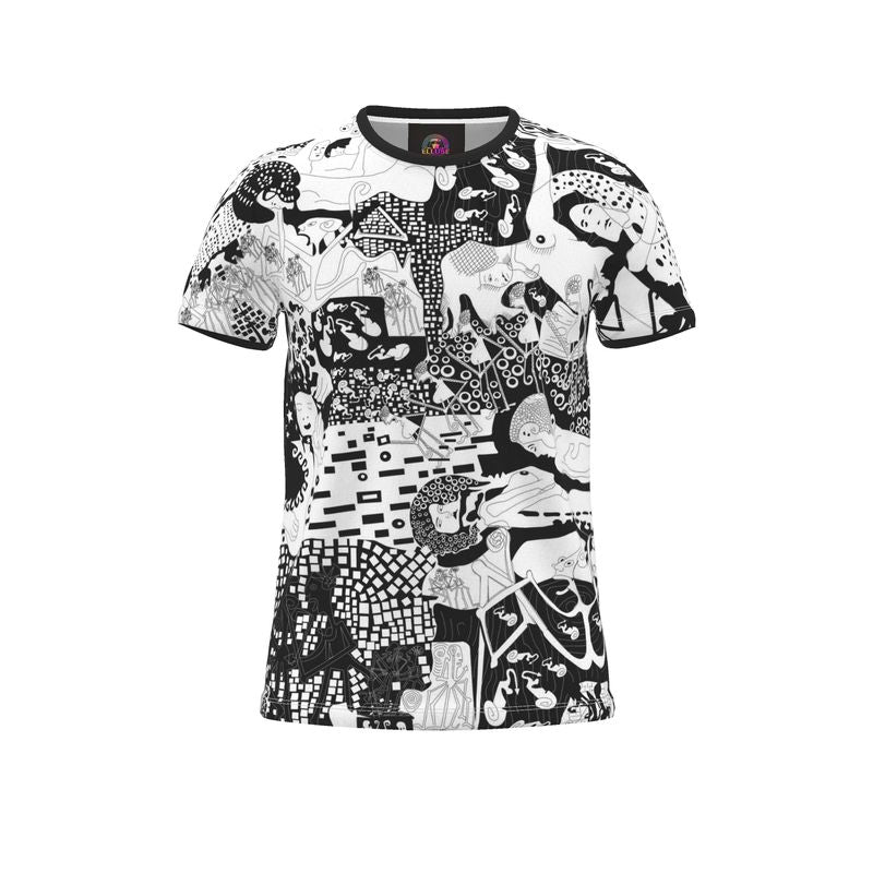 All Over Print Cotton T-Shirt – Klimt Rave Black & White Edition