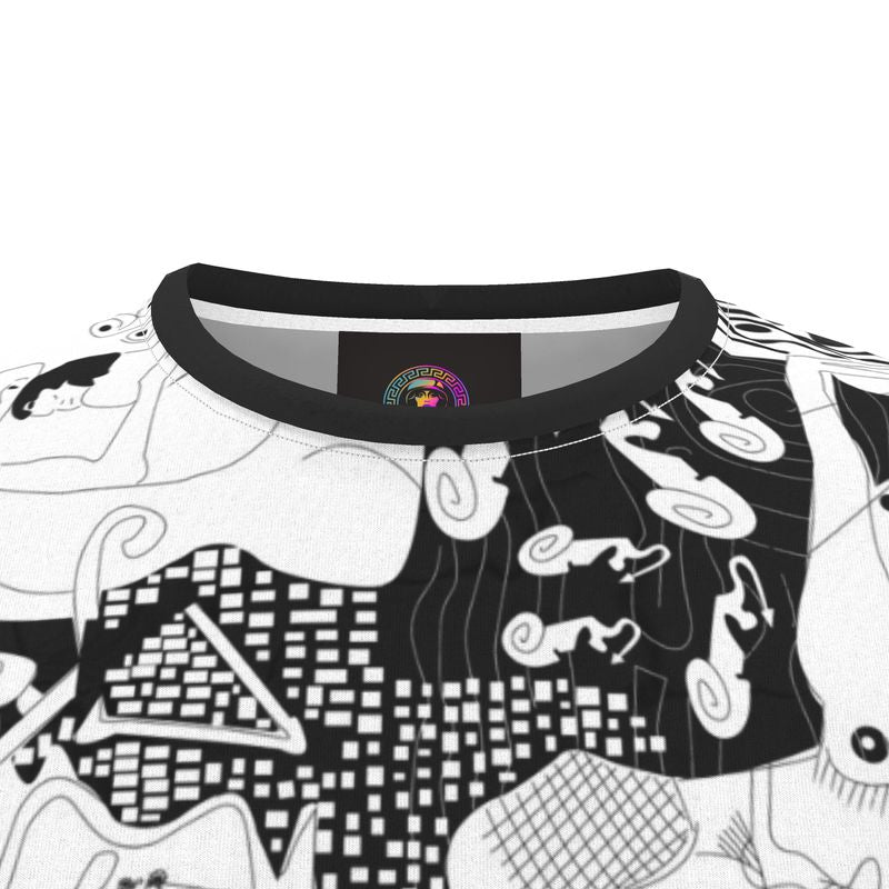 All Over Print Cotton T-Shirt – Klimt Rave Black & White Edition