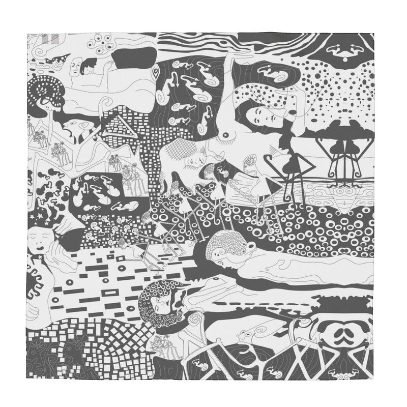 Black & White Klimt Pattern Silk Scarf Wrap / Shawl | Elluse