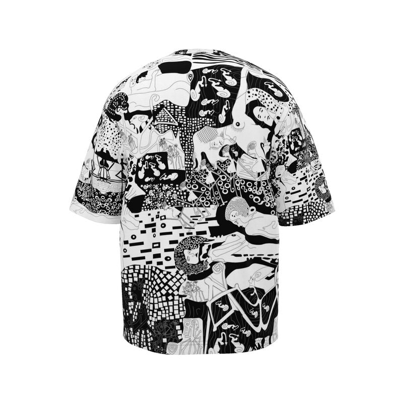 Men’s Oversized T-Shirt – Klimt Rave B&W Design