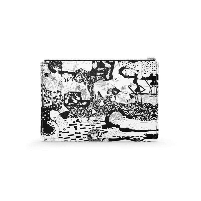 Leather Pouch Klimt Rave B&W – Artistic Designer Accessory by Elluse