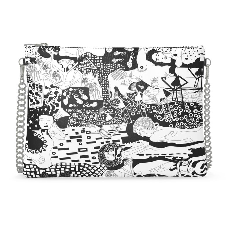 Crossbody Bag with Chain – Klimt Rave Design | Black & White Leather b