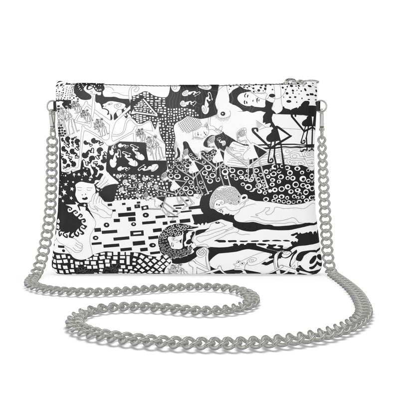 Crossbody Bag with Chain – Klimt Rave Design | Black & White Leather b