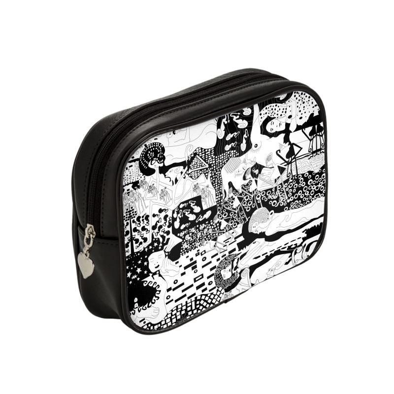 Leather Make Up Bag – Klimt Rave Design | Black & White Art-Inspired