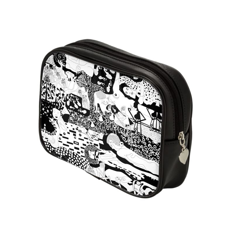 Leather Make Up Bag – Klimt Rave Design | Black & White Art-Inspired