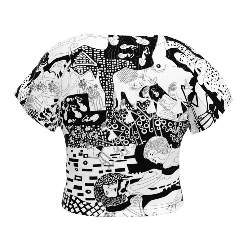 Ladies Crop Top Cotton – Klimt Rave Black and White Pattern