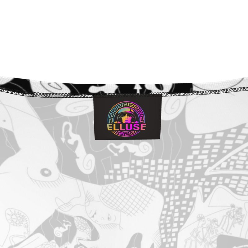 Ladies Crop Top Cotton – Klimt Rave Black and White Pattern