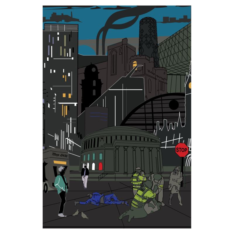 Manchester Night Skyline Poster – Edgy City Illustration