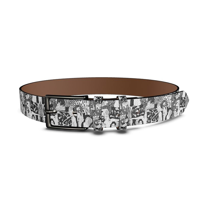 Klimt Rave Leather Belt — Black & White