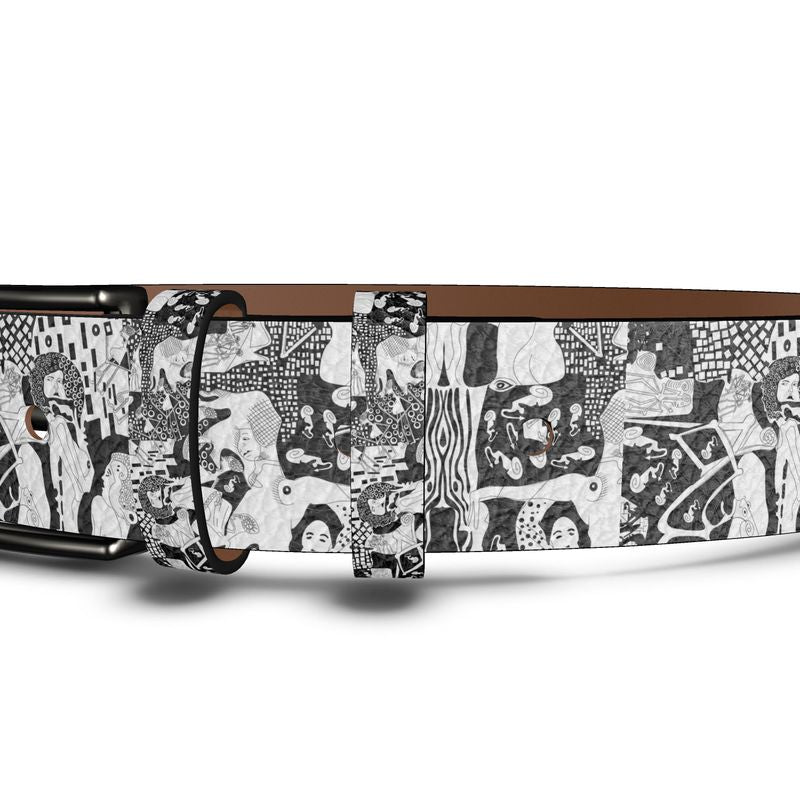 Klimt Rave Leather Belt — Black & White