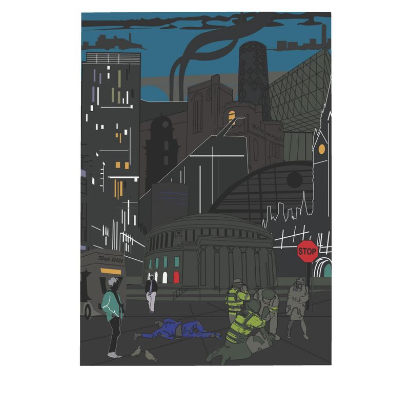 Postcards Edgy Manchester Skyline Illustration